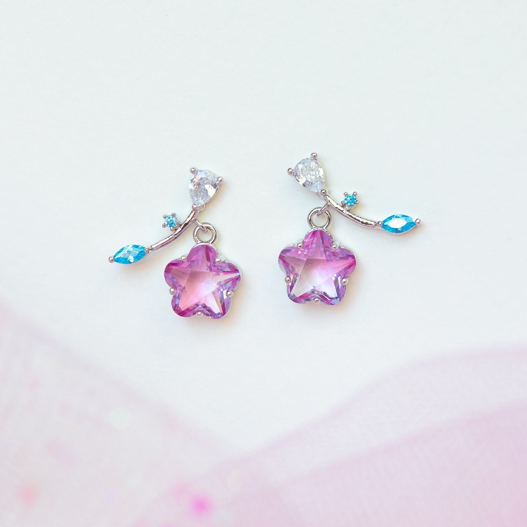Pink Shooting Star Gold-Plated Stud Earrings-Kawaii Dream