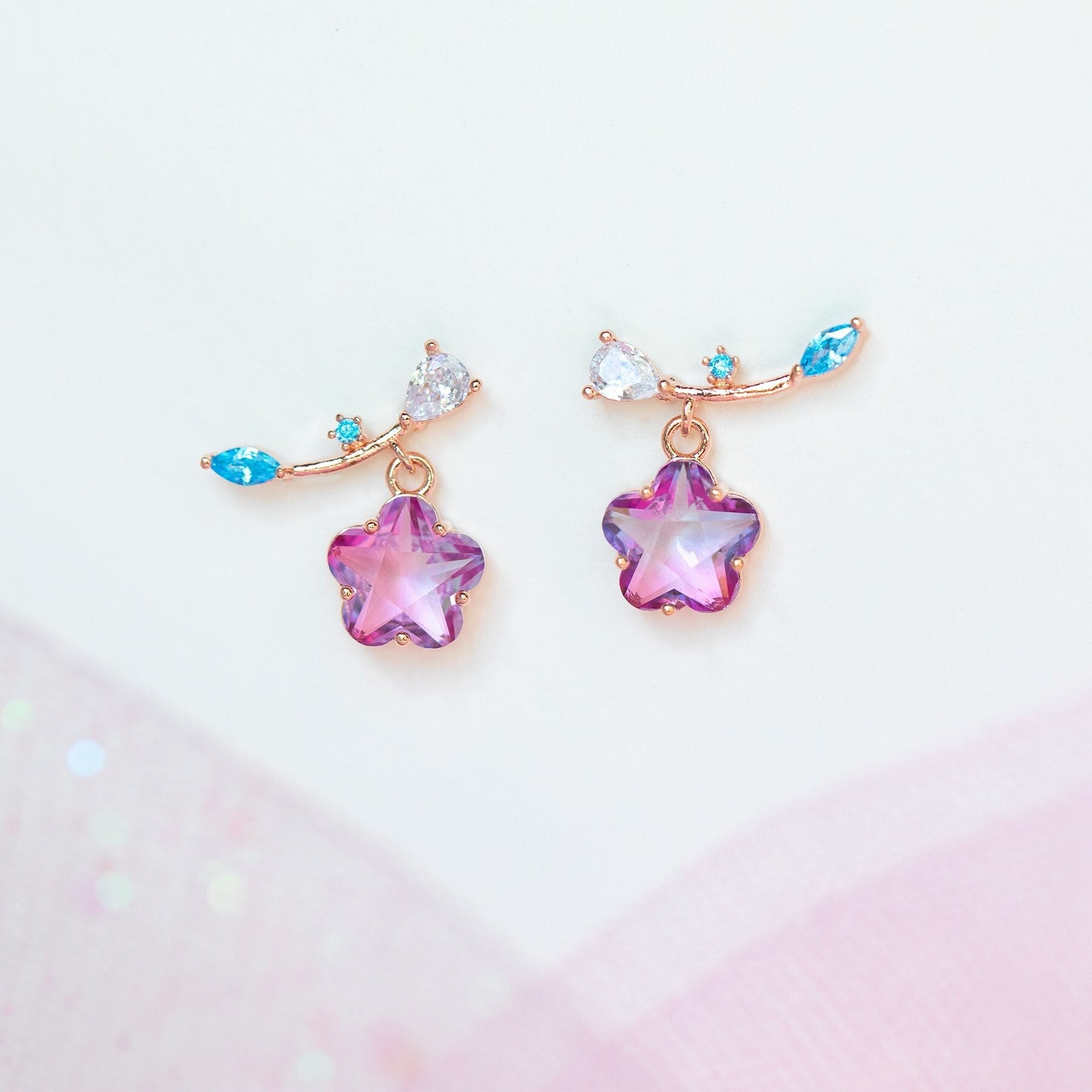 Pink Shooting Star Gold-Plated Stud Earrings-Kawaii Dream