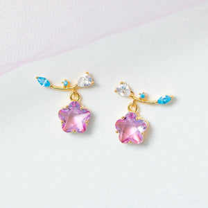 Pink Shooting Star Gold-Plated Stud Earrings-Kawaii Dream