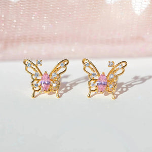 Pink Starry Butterfly Gold-plated Stud Earrings-Kawaii Dream