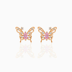 Pink Starry Butterfly Gold-plated Stud Earrings-Kawaii Dream