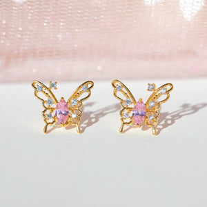 Pink Starry Butterfly Gold-plated Stud Earrings-Kawaii Dream