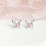 Pink Starry Butterfly Gold-plated Stud Earrings-Kawaii Dream
