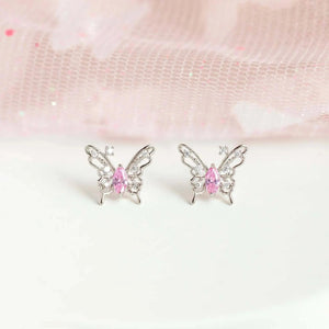 Pink Starry Butterfly Gold-plated Stud Earrings-Kawaii Dream