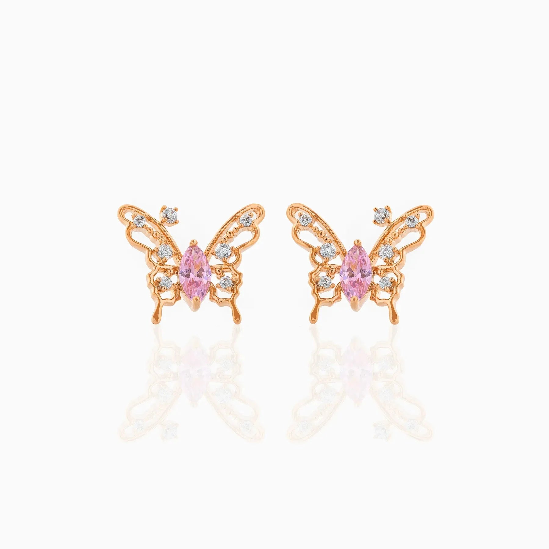 Pink Starry Butterfly Gold-plated Stud Earrings-Kawaii Dream