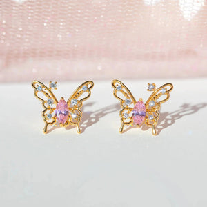 Pink Starry Butterfly Gold-plated Stud Earrings-Kawaii Dream