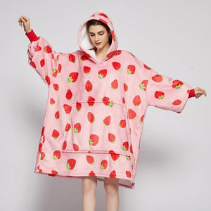 Pink Strawberry Oversized Thick Blanket Hoodie-Kawaii Dream