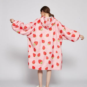 Pink Strawberry Oversized Thick Blanket Hoodie-Kawaii Dream