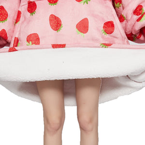 Pink Strawberry Oversized Thick Blanket Hoodie-Kawaii Dream