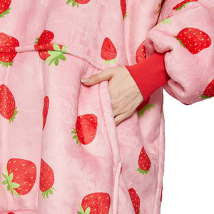 Pink Strawberry Oversized Thick Blanket Hoodie-Kawaii Dream