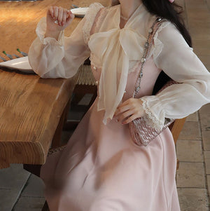 Pink White Vintage Fairytale Cottage Dress-Kawaii Dream
