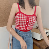 Plaid Checker Heart Button Knitted Women's Crop Top Sweater-Kawaii Dream