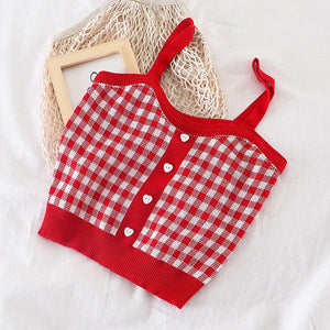 Plaid Checker Heart Button Knitted Women's Crop Top Sweater-Kawaii Dream