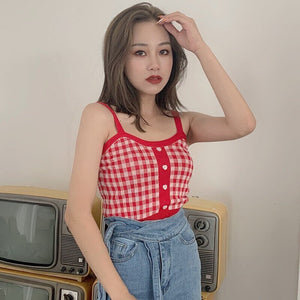 Plaid Checker Heart Button Knitted Women's Crop Top Sweater-Kawaii Dream