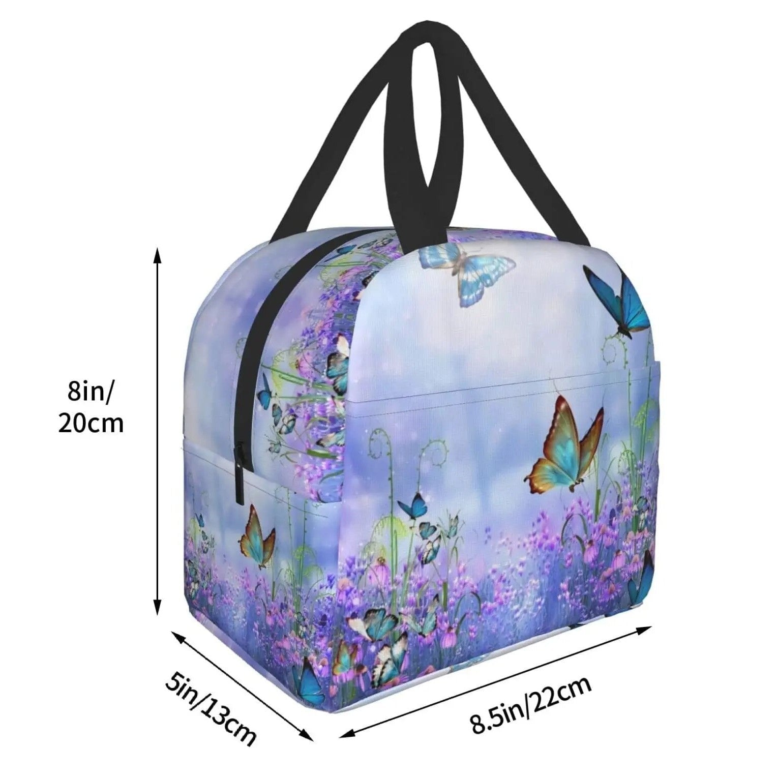 Purple Butterfly Flowers Insulated Lunch Bag-Kawaii Dream