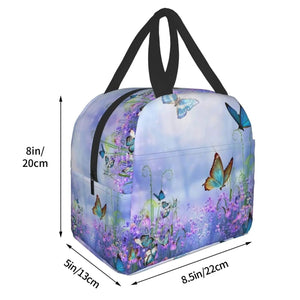 Purple Butterfly Flowers Insulated Lunch Bag-Kawaii Dream