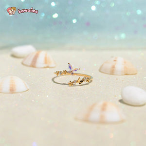 Rainbow Butterfly Floral Gold-plated Adjustable Ring-Kawaii Dream