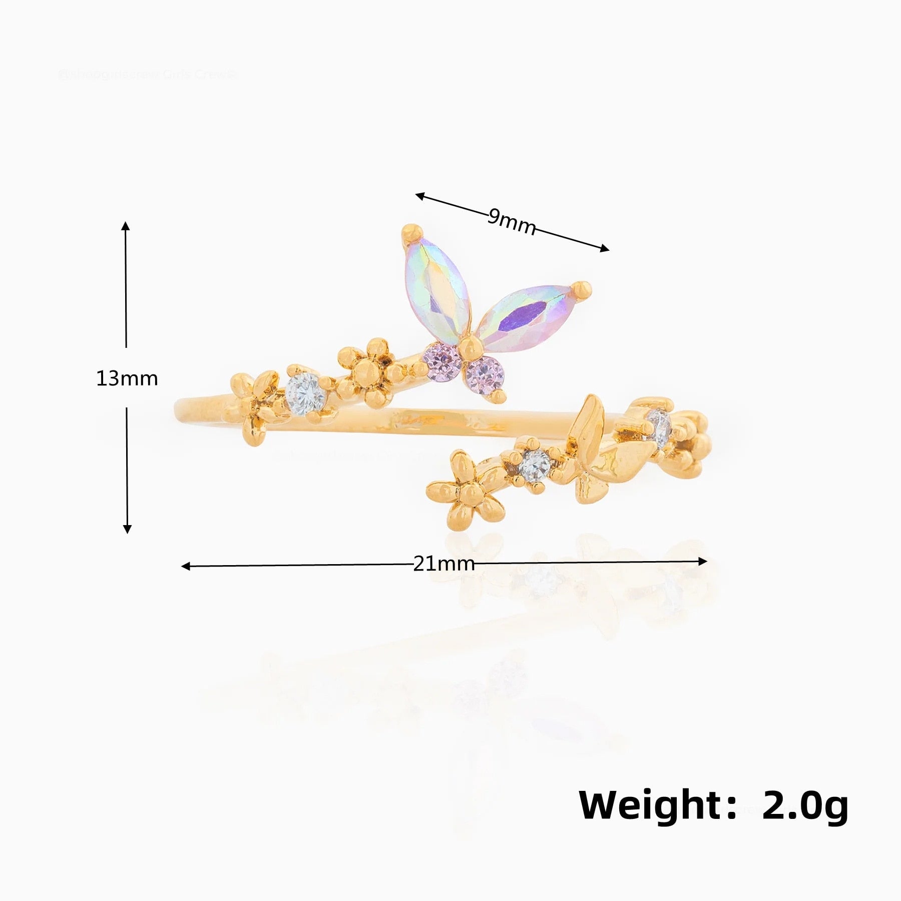Rainbow Butterfly Floral Gold-plated Adjustable Ring-Kawaii Dream