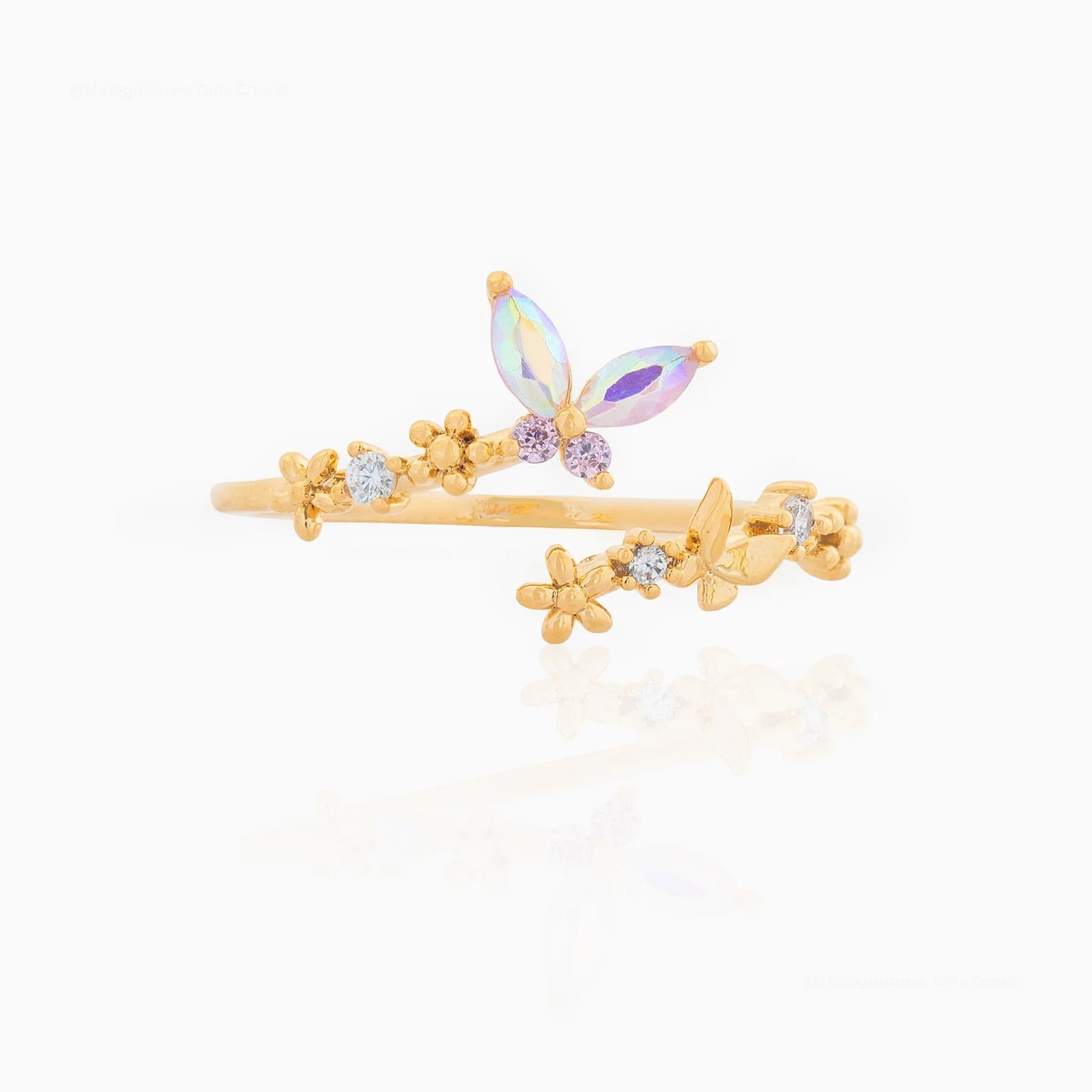 Rainbow Butterfly Floral Gold-plated Adjustable Ring-Kawaii Dream