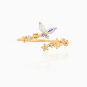 Rainbow Butterfly Floral Gold-plated Adjustable Ring-Kawaii Dream
