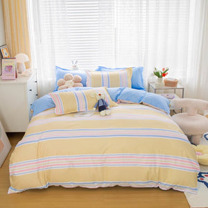 Rainbow & Neutral Striped Bedding Set-Kawaii Dream