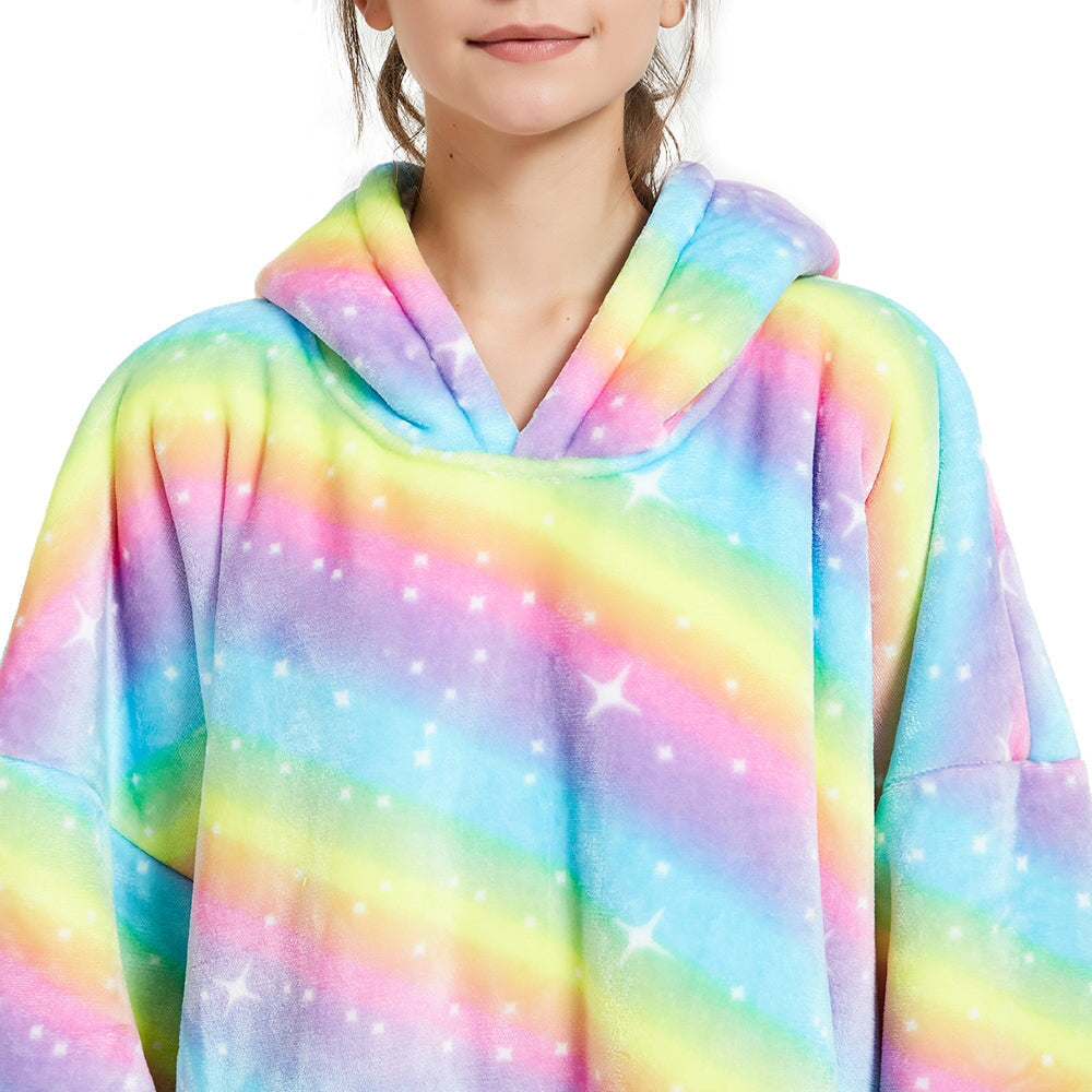 Rainbow Oversized Thick Blanket Hoodie-Kawaii Dream