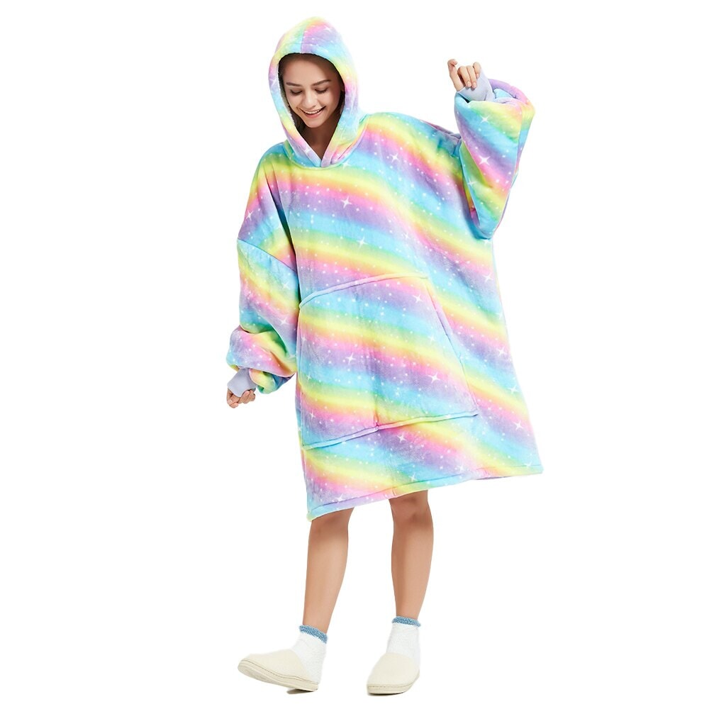 Rainbow Oversized Thick Blanket Hoodie-Kawaii Dream