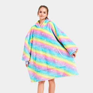 Rainbow Oversized Thick Blanket Hoodie-Kawaii Dream