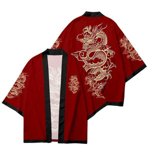 Red Black Golden Dragon Outlined Unisex Kimono-Kawaii Dream