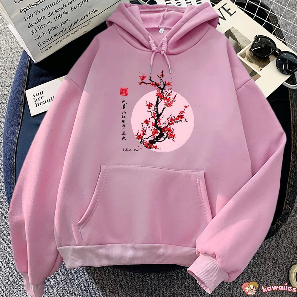 Red Sakura Branch Moon Unisex Hoodie-Kawaii Dream