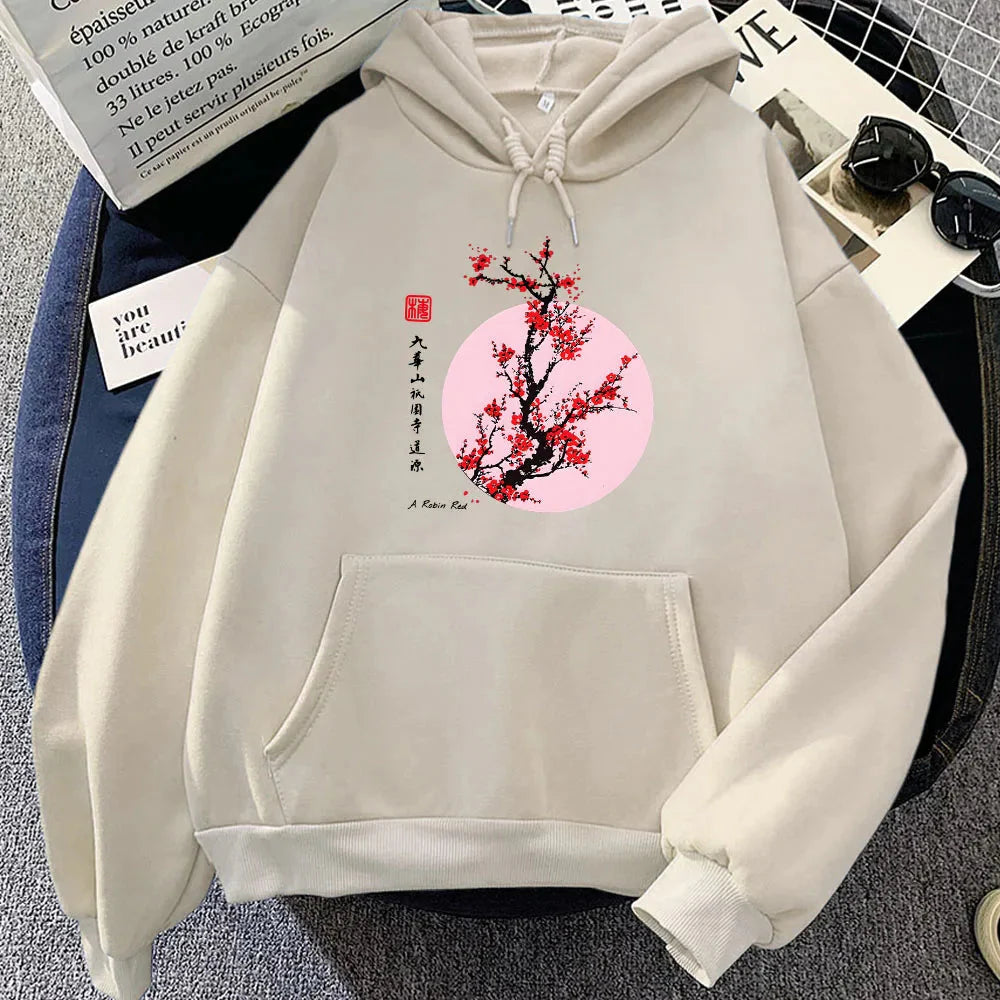 Red Sakura Branch Moon Unisex Hoodie-Kawaii Dream