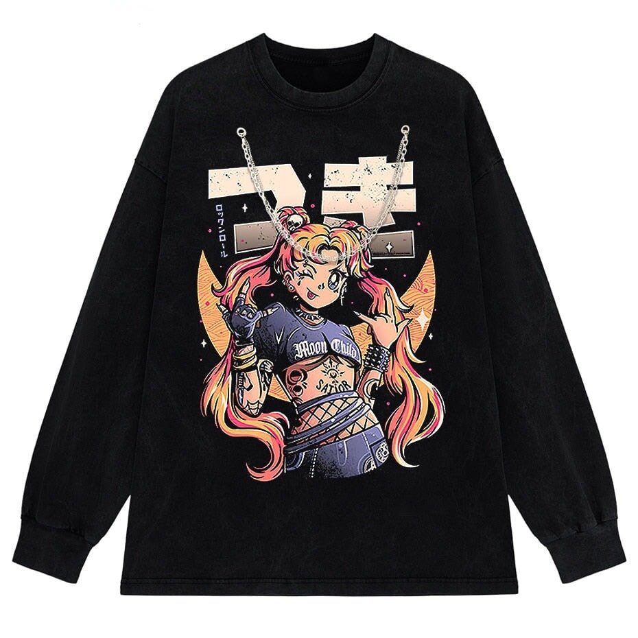 Rock On Usagi Tsukino Stone Wash Sweatshirt-Kawaii Dream