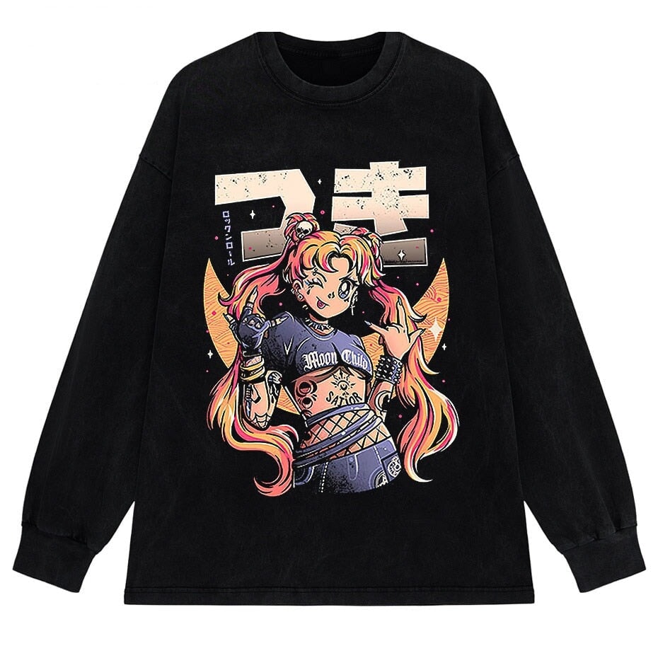 Rock On Usagi Tsukino Stone Wash Sweatshirt-Kawaii Dream