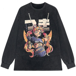 Rock On Usagi Tsukino Stone Wash Sweatshirt-Kawaii Dream