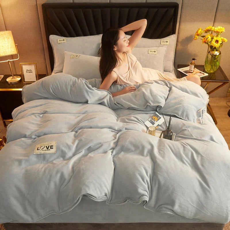 Rose Gray Pink Velvet 3 Pc Bedding Set-Kawaii Dream