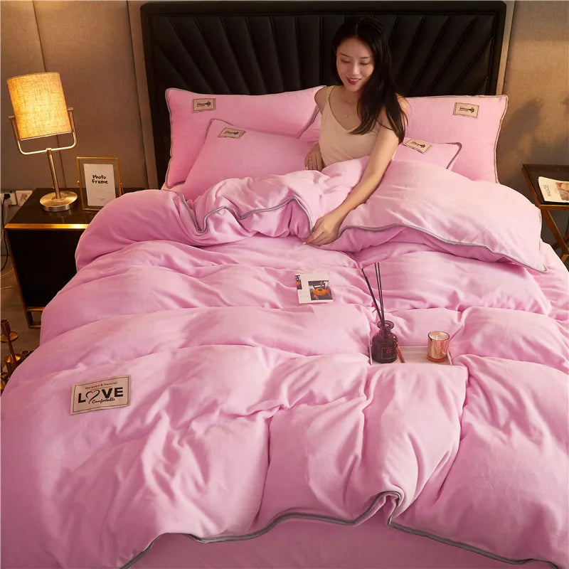 Rose Gray Pink Velvet 3 Pc Bedding Set-Kawaii Dream