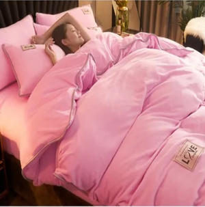 Rose Gray Pink Velvet 3 Pc Bedding Set-Kawaii Dream
