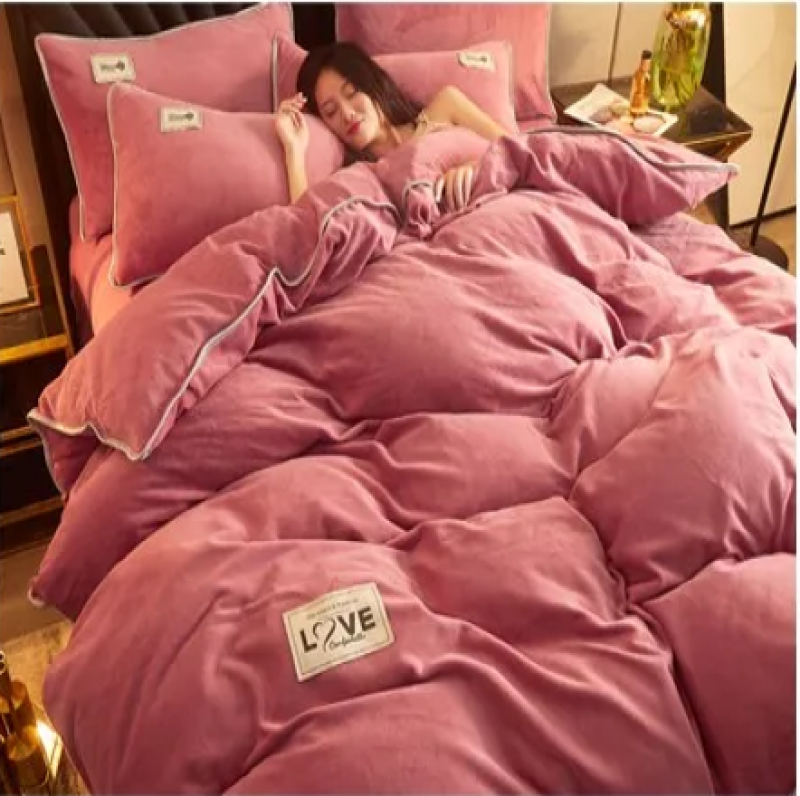 Rose Gray Pink Velvet 3 Pc Bedding Set-Kawaii Dream