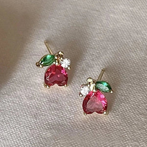 Rose Heart Flower Gold-Plated Stud Earrings-Kawaii Dream