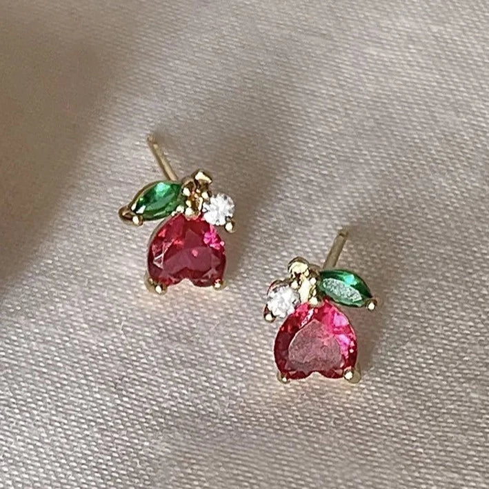 Rose Heart Flower Gold-Plated Stud Earrings-Kawaii Dream