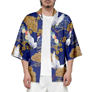 Royal Blue Gold Cranes Unisex Kimono-Kawaii Dream