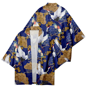 Royal Blue Gold Cranes Unisex Kimono-Kawaii Dream