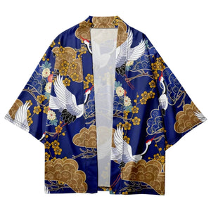 Royal Blue Gold Cranes Unisex Kimono-Kawaii Dream