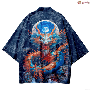 Royal Blue Powerful Dragon Moon Unisex Kimono-Kawaii Dream
