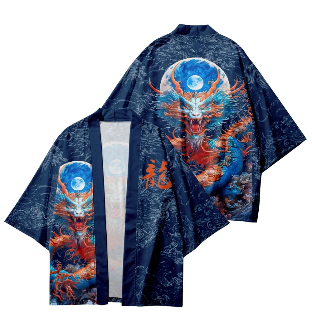 Royal Blue Powerful Dragon Moon Unisex Kimono-Kawaii Dream