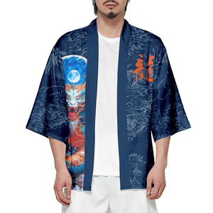 Royal Blue Powerful Dragon Moon Unisex Kimono-Kawaii Dream
