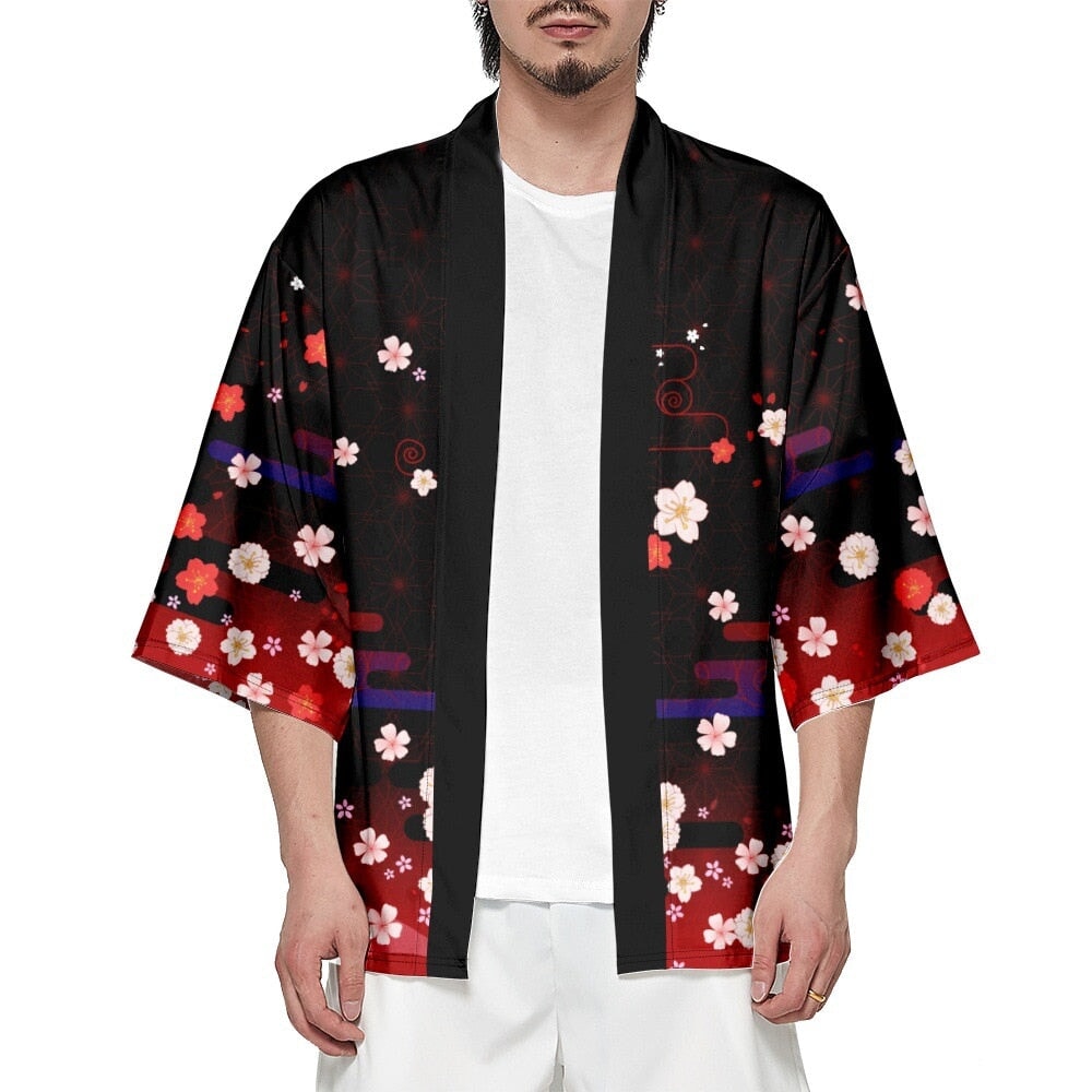 Royal White Crane Blood Moon Sakura Unisex Kimono-Kawaii Dream