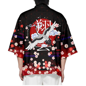 Royal White Crane Blood Moon Sakura Unisex Kimono-Kawaii Dream