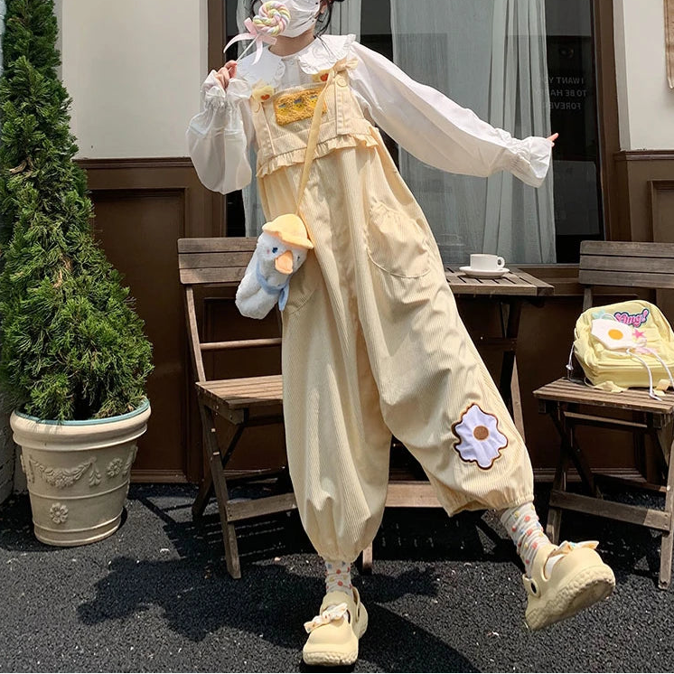 Sweet Lolita Cartoon Embroidery Corduroy Overalls