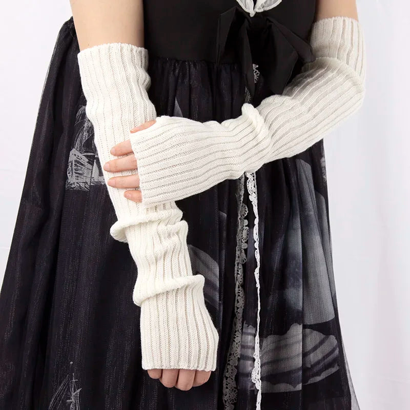 Knit Lolita Fingerless Arm Warmer Gloves